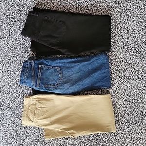 Old Navy Pants Bundle 3 Pairs Khaki Chinos, Blue Jean, Black Jean Boys Size 14